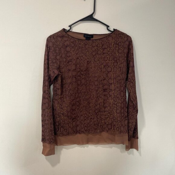 Y2K Brown Patterned Long Sleeve Top, Size L - Picture 2 of 5